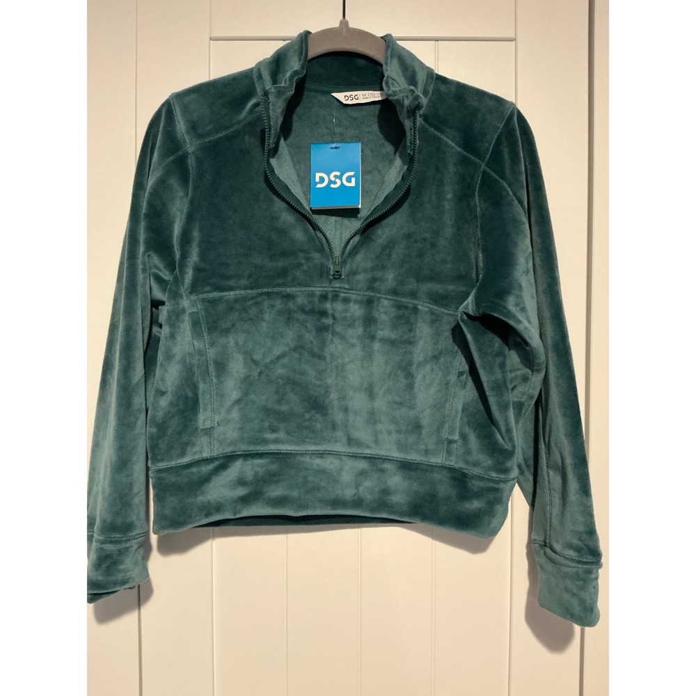 DSG Girls Velour 1/2 Zip‎ Pullover Sweatshirt Dark Green Size M 10-12